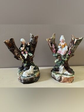 Pair of Antique Staffordshire Spill Vases